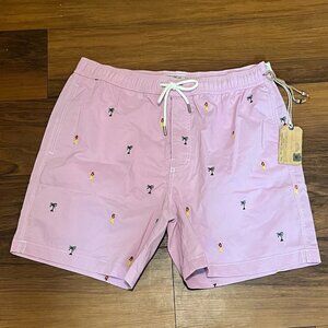 True Grit Pink Swim Trunks with Palm Tree Print